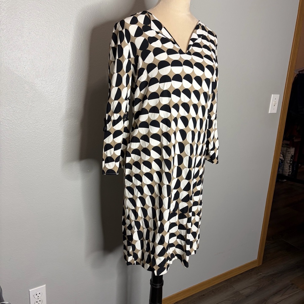 Lafayette 148 NY Dress Size P (6/8) Geometric Pattern Circle 3/4 Sleeve Pockets - Picture 2 of 6